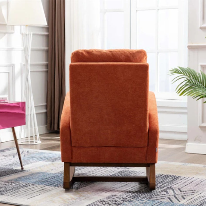 COOLMORE Rocking Chair, Modern Glider Chair, Recliner Armchair with Wood Legs and Side Pocket, Nursery Rocking Accent Chair with High Back for Living Room Bedroom (Orange linen)-海智集-Default-
