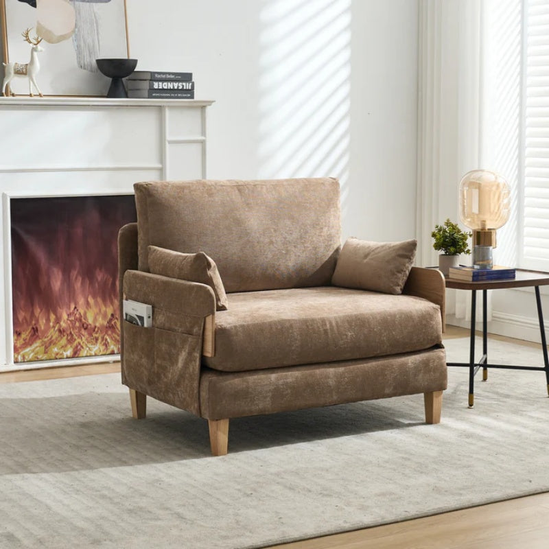 Mid-Century Modern Foldable Sofa Bed Recliner, 3-in-1 Convertible Sleeper with Three Pillows, Light Brown Chenille, Ideal for Small Spaces-海智集-Default-