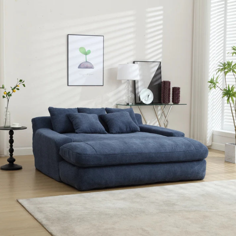 COOLMORE Chenille 2-seater lazy sofa With 5 back pillows,Comfy Sofa- Deep Seat Couch for Living Room,Club (Navy)-海智集-Default-