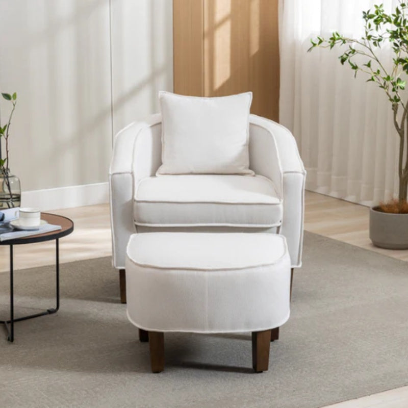 COOLMORE Accent Chair with Ottoman, Mid Century Modern Barrel Chair Upholstered Club Tub Round Arms Chair for Living Room-海智集-Default-
