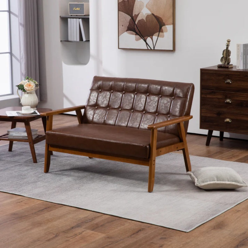 COOLMORE Mid-Century Modern Solid Loveseat Sofa Upholstered Pu Leather Loveseat, 2-Seat Upholstered Loveseat Sofa Modern Couch-海智集-Default-