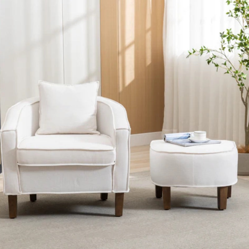 COOLMORE Accent Chair with Ottoman, Mid Century Modern Barrel Chair Upholstered Club Tub Round Arms Chair for Living Room-海智集-Default-