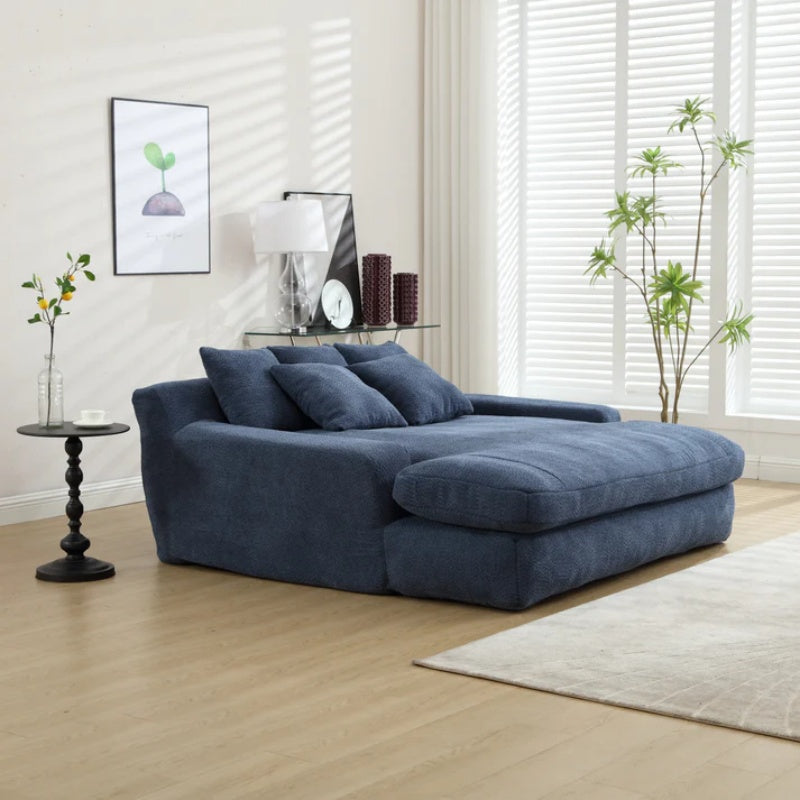 COOLMORE Chenille 2-seater lazy sofa With 5 back pillows,Comfy Sofa- Deep Seat Couch for Living Room,Club (Navy)-海智集-Default-