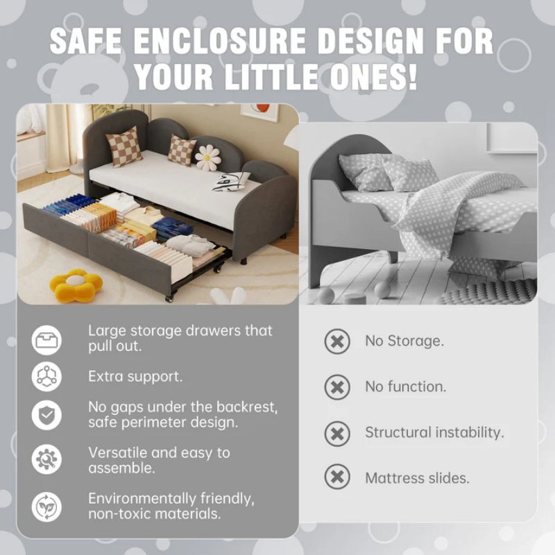 Modern Twin Size Velvet Upholstered Daybed with Additional Bed Frame, Dark Gray, Solid Wood Structure-海智集-Default-