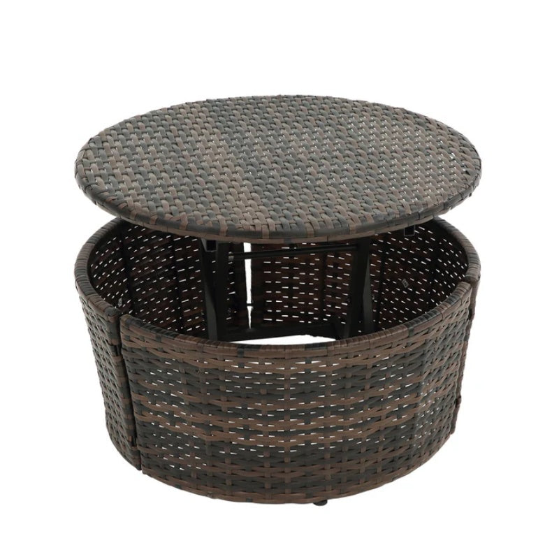 Hot Sale KD Rattan Round Lounge With Canopy Bali Canopy Bed Outdoor, Wicker Outdoor Sofa Bed with lift coffee table-海智集-Default-