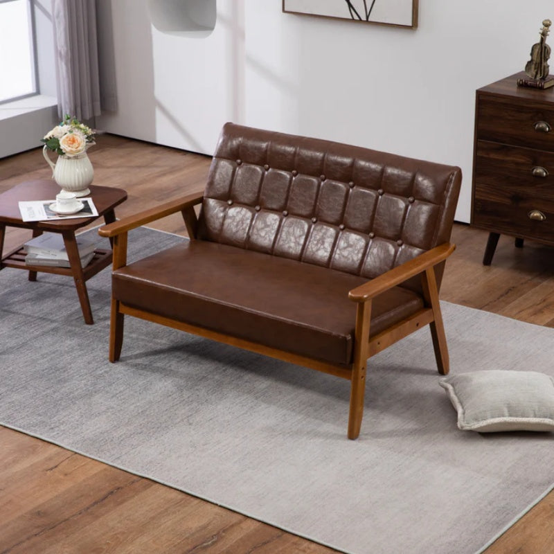 COOLMORE Mid-Century Modern Solid Loveseat Sofa Upholstered Pu Leather Loveseat, 2-Seat Upholstered Loveseat Sofa Modern Couch-海智集-Default-