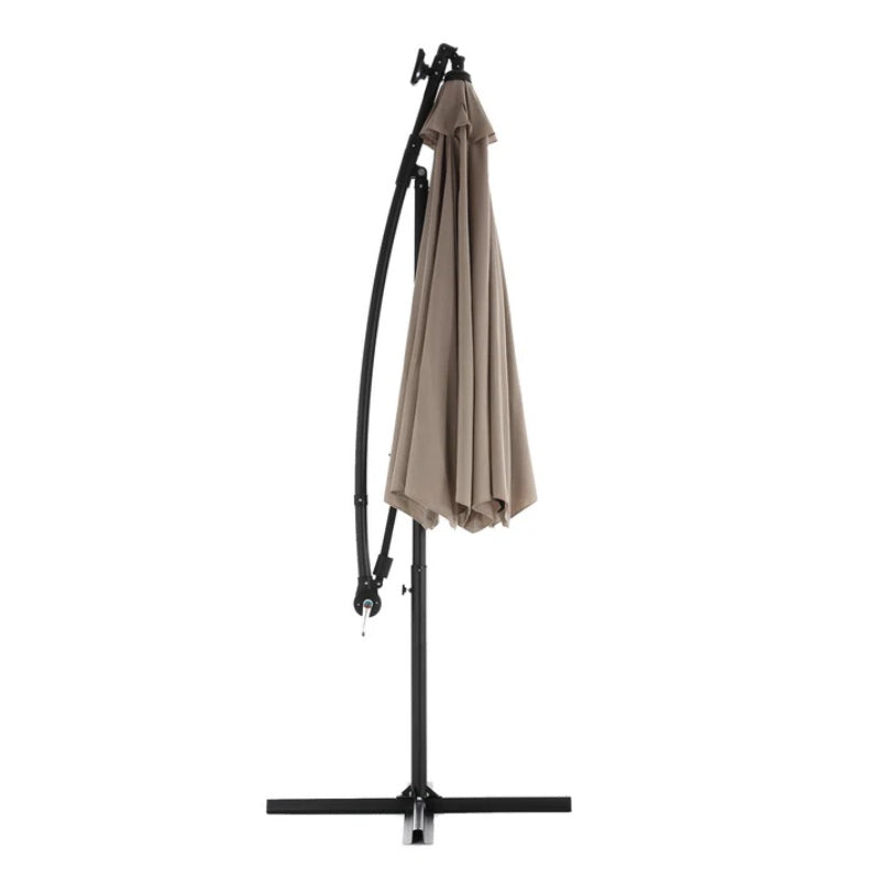 10ft Solar LED Offset Hanging Market Patio Umbrella ( khaki )(No Base)-海智集-Default-