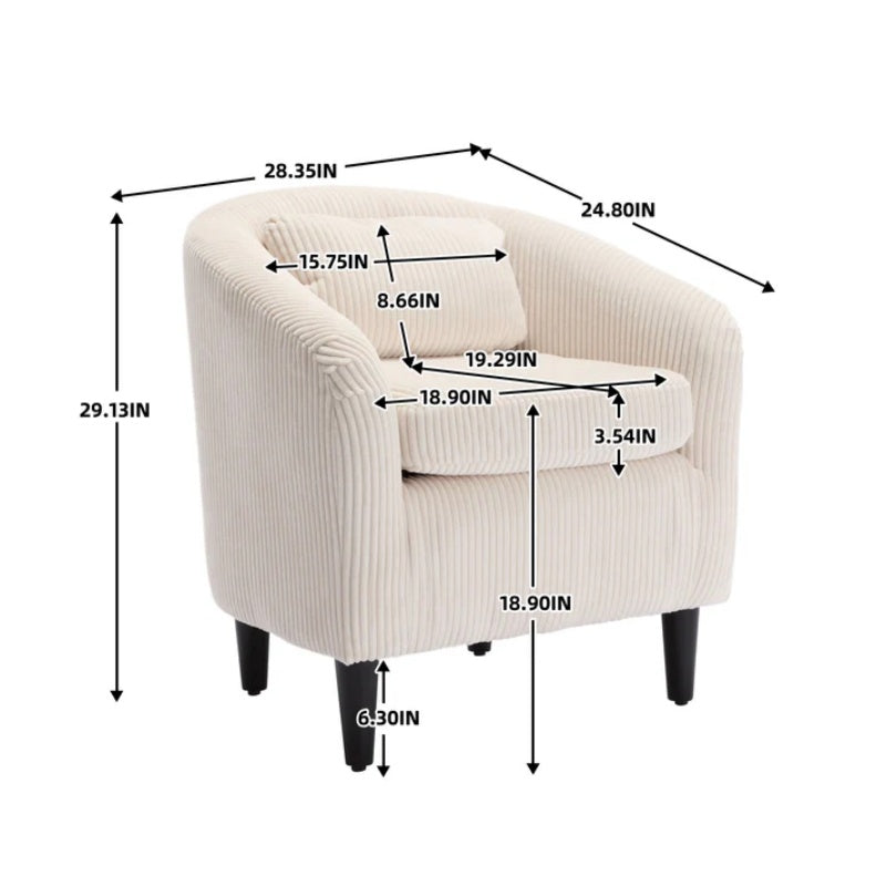 COOLMORE Living Room Accent Barrel Chair, Century Modern Style Decorative Chair, Armchair for Living Room with Thick Cushions and Pillows, Comfy Single Sofa Chair, Chair with Wooden Legs,Beige-海智集-Default-