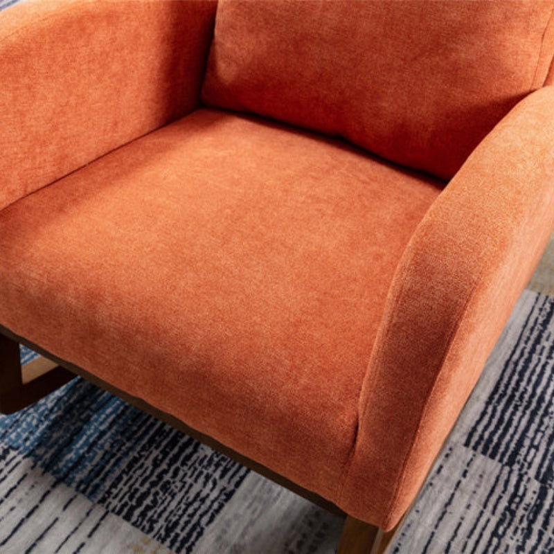 COOLMORE Rocking Chair, Modern Glider Chair, Recliner Armchair with Wood Legs and Side Pocket, Nursery Rocking Accent Chair with High Back for Living Room Bedroom (Orange linen)-海智集-Default-