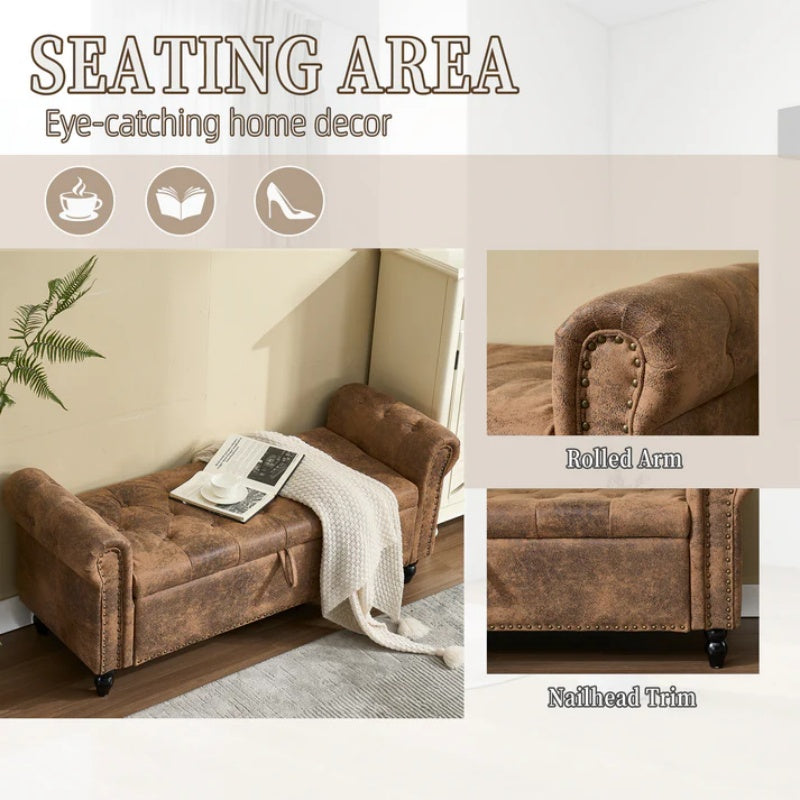 Coolmore Storage Ottoman 55.12 Inches Upholstered Fabric Storage Ottoman Bench,Button Tufted Ottoman with Storage for Living Room,Bedroom End of Bed Bench Withstands 275lbs-海智集-Default-