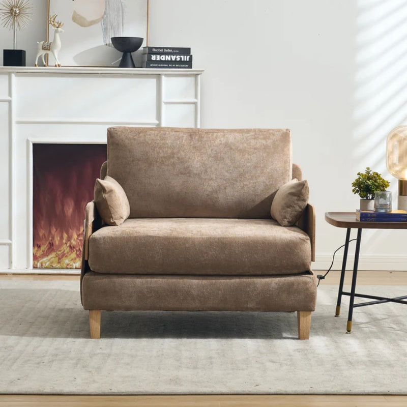 Mid-Century Modern Foldable Sofa Bed Recliner, 3-in-1 Convertible Sleeper with Three Pillows, Light Brown Chenille, Ideal for Small Spaces-海智集-Default-
