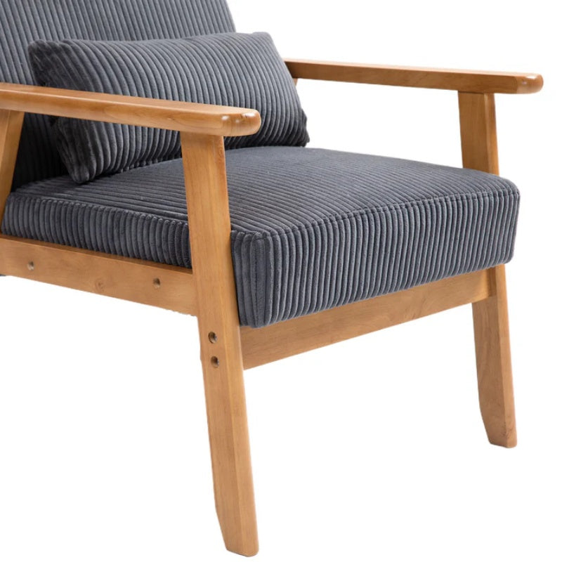 Leisure Chair with Solid Wood Armrest and Feet, Leisure chair, wood frame, velvet, l, solid rubber wood legs, Mid-Century Modern Accent chair, for Living Room Bedroom Studio chair-海智集-Default-