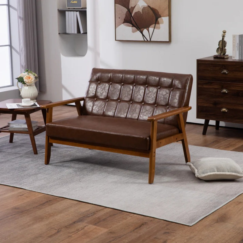 COOLMORE Mid-Century Modern Solid Loveseat Sofa Upholstered Pu Leather Loveseat, 2-Seat Upholstered Loveseat Sofa Modern Couch-海智集-Default-