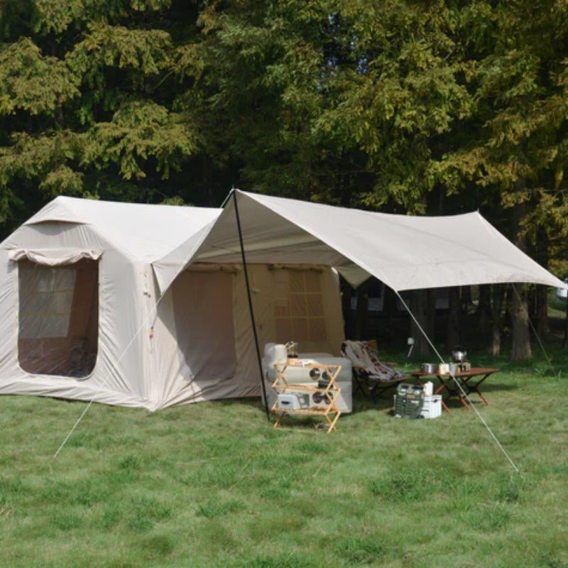 9.8 x13ft with canopy, Inflatable Camping Tents with Hand Pump, Air Glamping Tents, Easy Setup Waterproof and Windproof Blow up Tent Beige-海智集-Default-