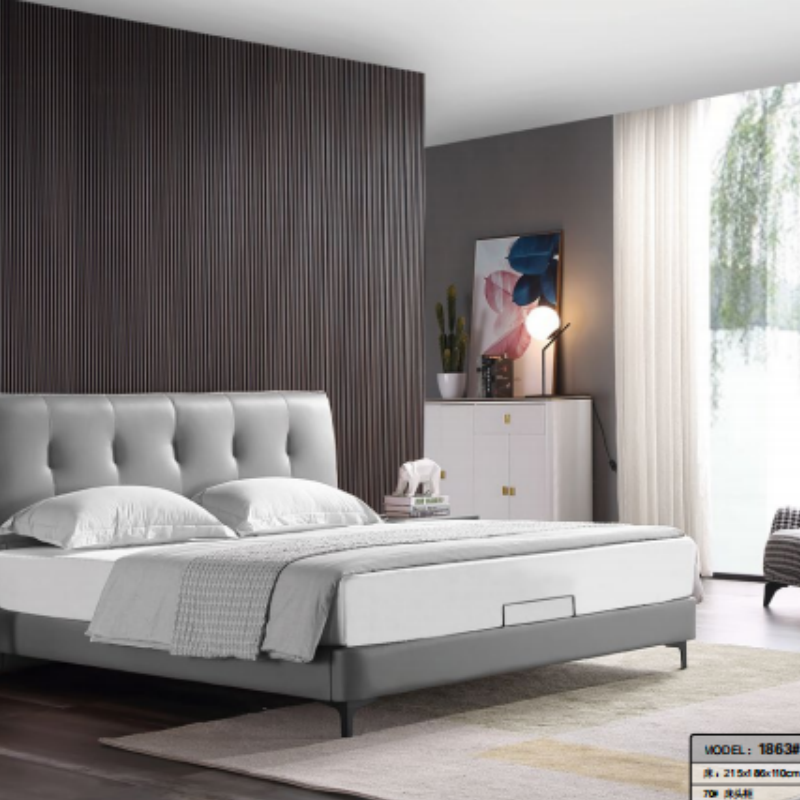 Luo LAN Series Italian Light Luxury Leather Bed 1863#215*186*110 (Single bed without bedside table)-海智集-
