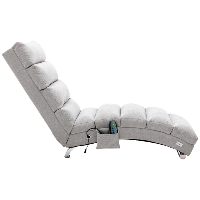 Light Grey Linen Massage Chaise Lounge Indoor with Remote Control, Ergonomic Electric Massage Lounger with 5 Modes-海智集-Default-