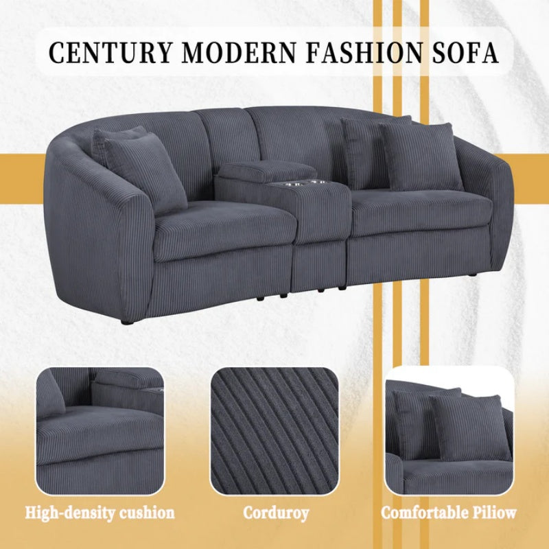 UNITED WE WIN corduroy fabric, two cup holders, storage, oversized two-seat, solid wood frame, high quality sponge filling, curved placement sofa-海智集-Default-