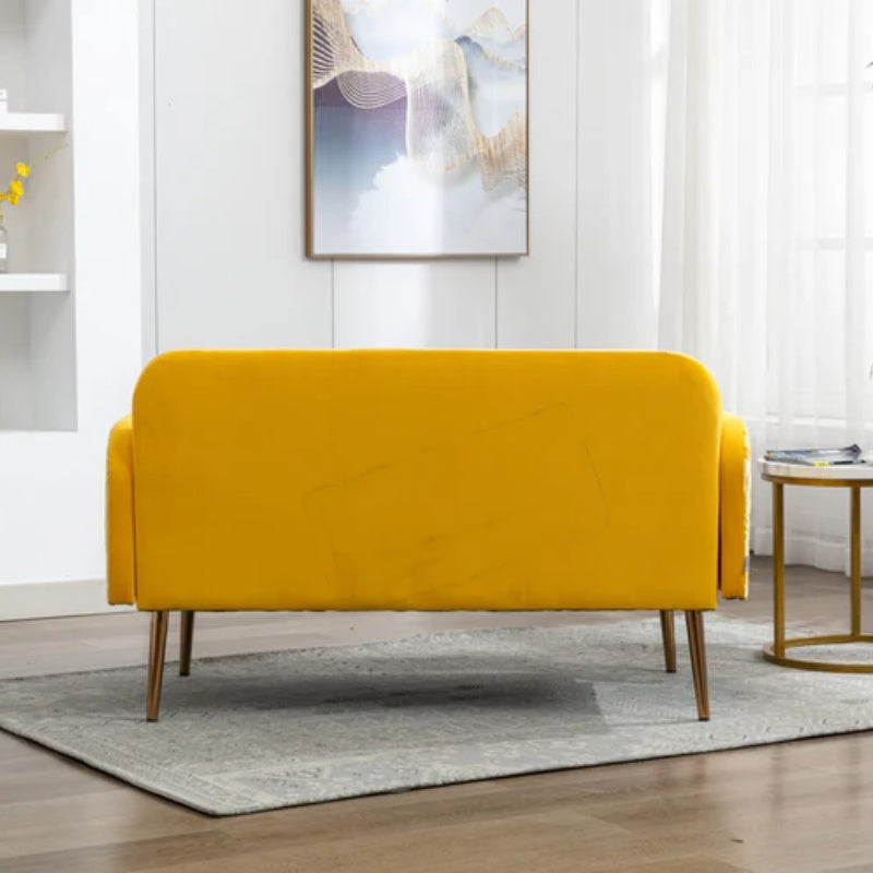 COOLMORE Modern Velvet Loveseat Sofa , Comfy Upholstered 2-Seater Sofa with Gold Metal Legs, Small Loveseat Accent Couch for Living Bedroom Leisure Areas (Yellow Velvet)-海智集-Default-