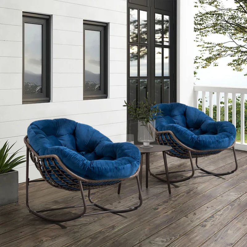Outdoor Rattan Rocking Chair,Padded Cushion Rocker Recliner Chair Outdoor for Front Porch, Living Room, Patio, Garden, Navy Blue-海智集-Default-