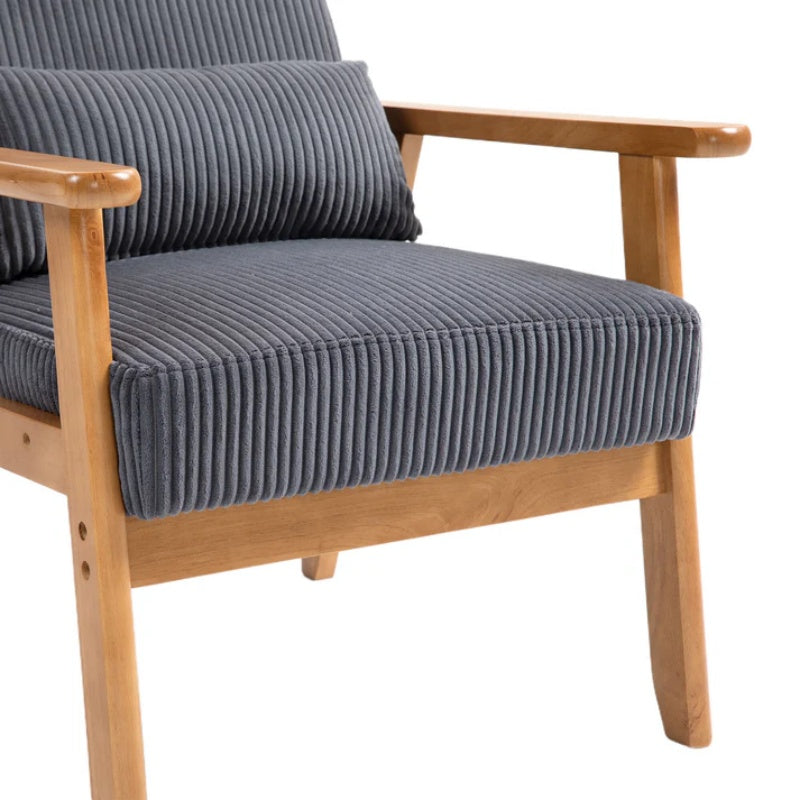 Leisure Chair with Solid Wood Armrest and Feet, Leisure chair, wood frame, velvet, l, solid rubber wood legs, Mid-Century Modern Accent chair, for Living Room Bedroom Studio chair-海智集-Default-