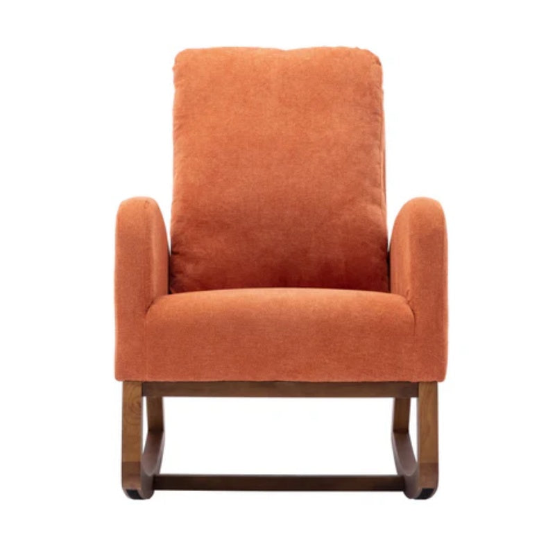 COOLMORE Rocking Chair, Modern Glider Chair, Recliner Armchair with Wood Legs and Side Pocket, Nursery Rocking Accent Chair with High Back for Living Room Bedroom (Orange linen)-海智集-Default-