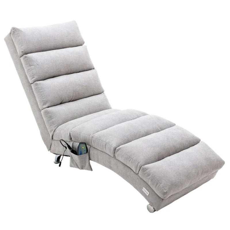 Light Grey Linen Massage Chaise Lounge Indoor with Remote Control, Ergonomic Electric Massage Lounger with 5 Modes-海智集-Default-