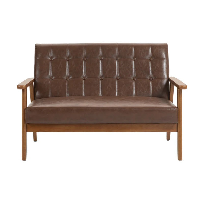COOLMORE Mid-Century Modern Solid Loveseat Sofa Upholstered Pu Leather Loveseat, 2-Seat Upholstered Loveseat Sofa Modern Couch-海智集-Default-