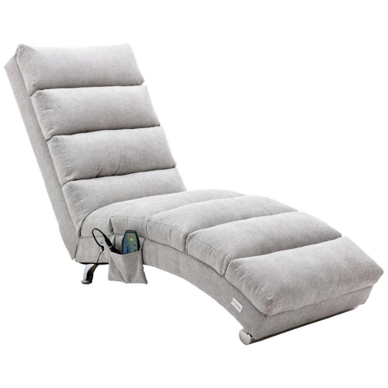 Light Grey Linen Massage Chaise Lounge Indoor with Remote Control, Ergonomic Electric Massage Lounger with 5 Modes-海智集-Default-