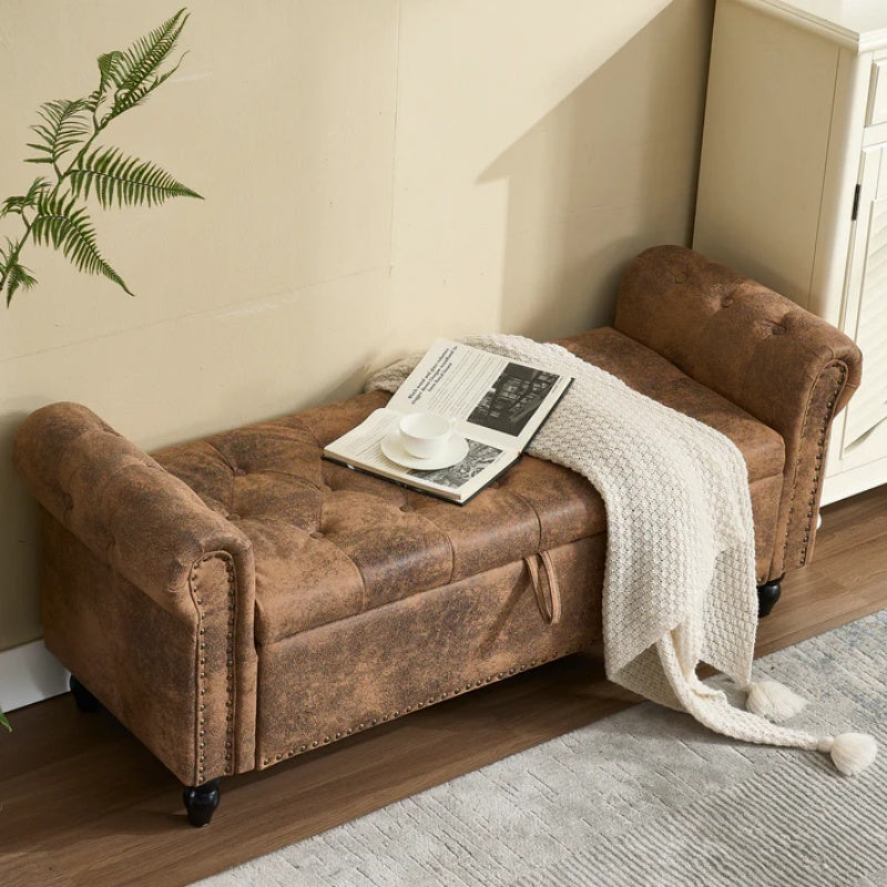Coolmore Storage Ottoman 55.12 Inches Upholstered Fabric Storage Ottoman Bench,Button Tufted Ottoman with Storage for Living Room,Bedroom End of Bed Bench Withstands 275lbs-海智集-Default-