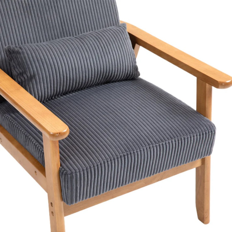 Leisure Chair with Solid Wood Armrest and Feet, Leisure chair, wood frame, velvet, l, solid rubber wood legs, Mid-Century Modern Accent chair, for Living Room Bedroom Studio chair-海智集-Default-