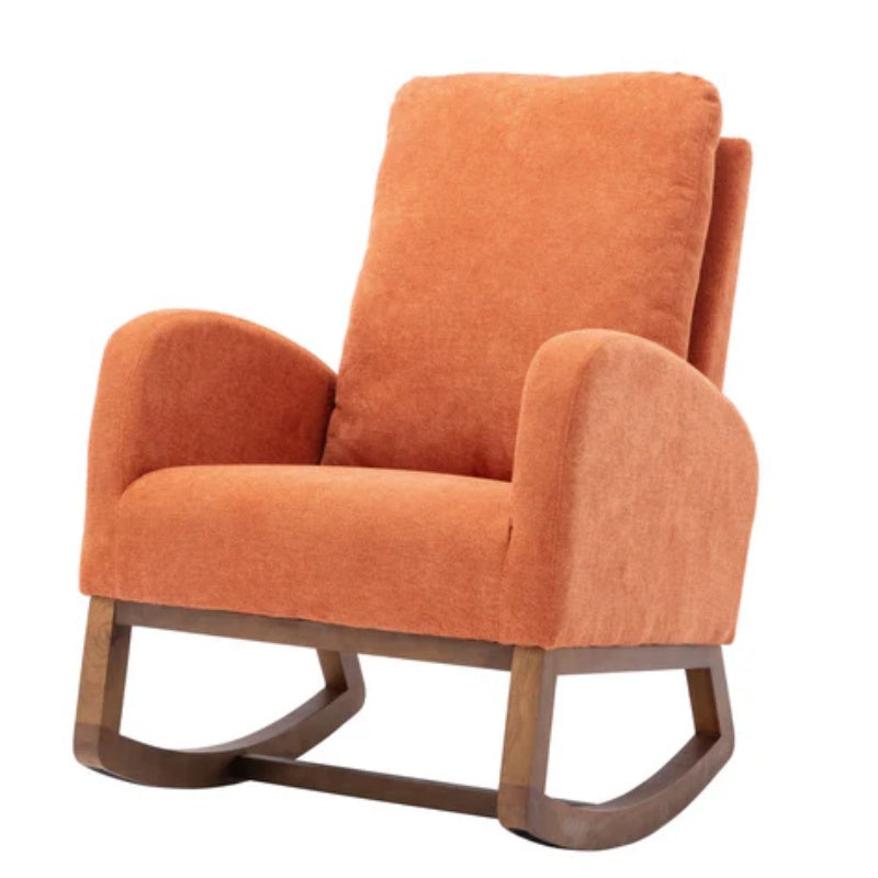 COOLMORE Rocking Chair, Modern Glider Chair, Recliner Armchair with Wood Legs and Side Pocket, Nursery Rocking Accent Chair with High Back for Living Room Bedroom (Orange linen)-海智集-Default-