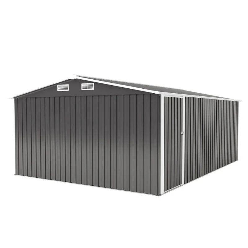 Campcraft Outdoor Storage Shed 10×14 FT with 3 Lockable Doors,Utility Tool Shed Metal Storage Garden Sheds Frame and 4 Vents,for Backyard,Patio,Lawn,dark Grey-海智集-Default-