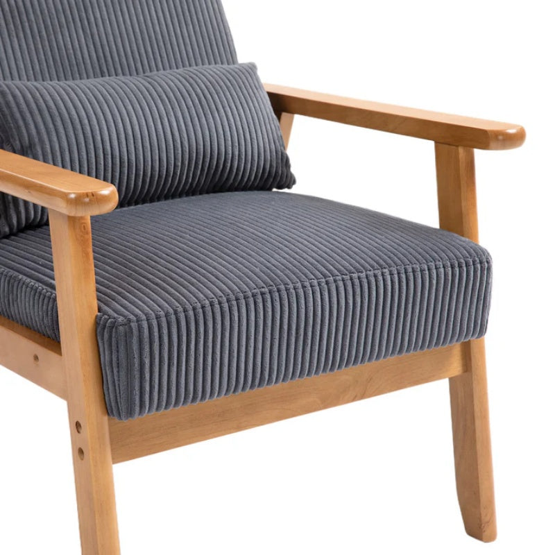 Leisure Chair with Solid Wood Armrest and Feet, Leisure chair, wood frame, velvet, l, solid rubber wood legs, Mid-Century Modern Accent chair, for Living Room Bedroom Studio chair-海智集-Default-