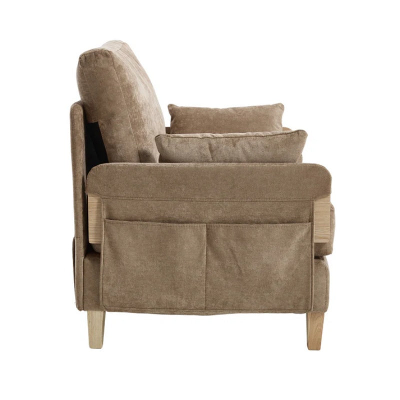 Mid-Century Modern Foldable Sofa Bed Recliner, 3-in-1 Convertible Sleeper with Three Pillows, Light Brown Chenille, Ideal for Small Spaces-海智集-Default-
