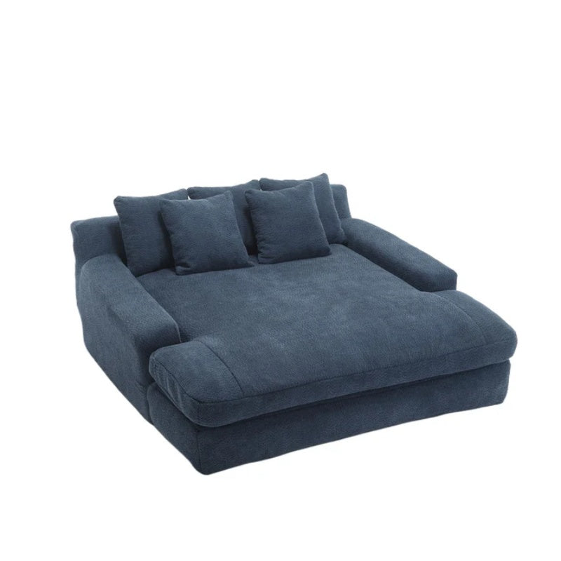 COOLMORE Chenille 2-seater lazy sofa With 5 back pillows,Comfy Sofa- Deep Seat Couch for Living Room,Club (Navy)-海智集-Default-