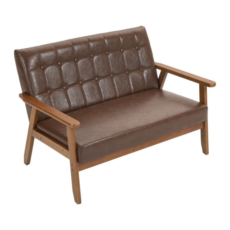 COOLMORE Mid-Century Modern Solid Loveseat Sofa Upholstered Pu Leather Loveseat, 2-Seat Upholstered Loveseat Sofa Modern Couch-海智集-Default-