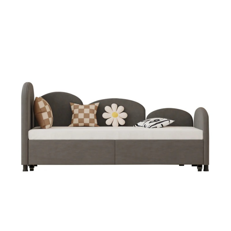 Modern Twin Size Velvet Upholstered Daybed with Additional Bed Frame, Dark Gray, Solid Wood Structure-海智集-Default-