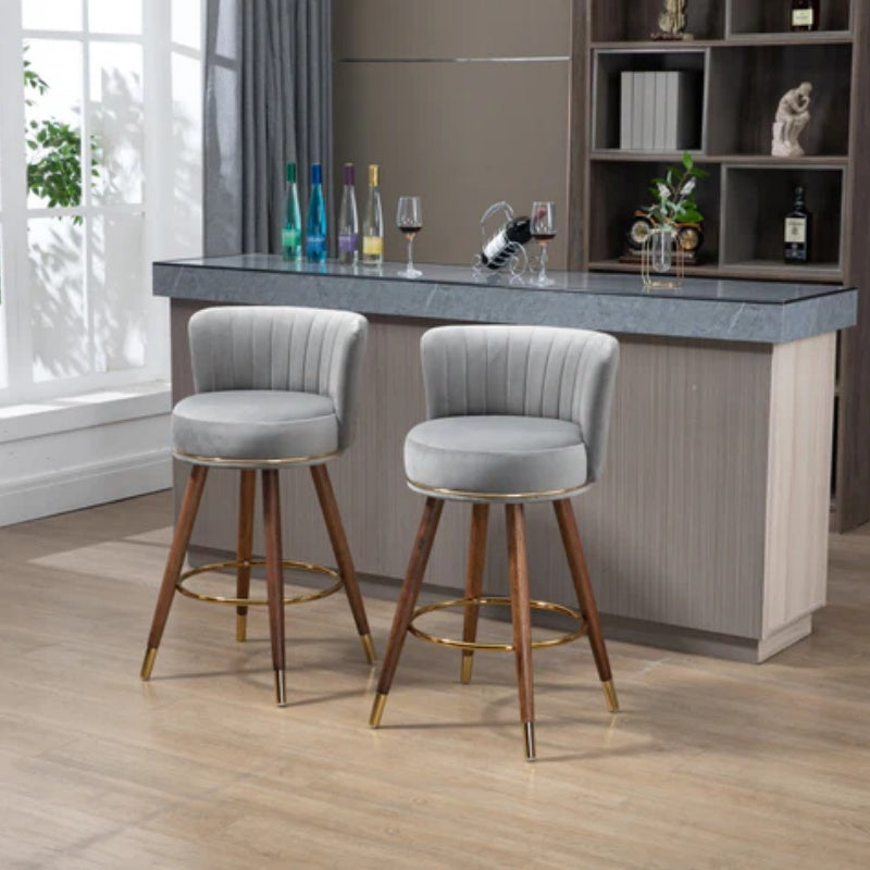 COOLMORE Counter Height Bar Stools Set of 2 for Kitchen Counter Solid Wood Legs with a fixed height of 360 degrees-海智集-Default-
