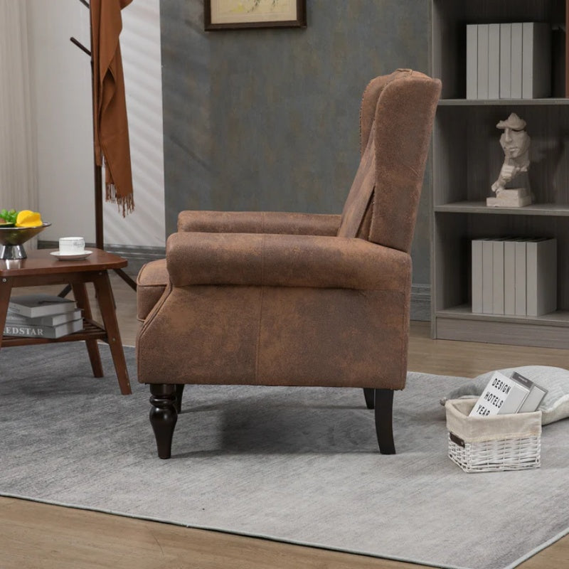 Modern Coffee Wood Frame Armchair with Sturdy Wood Legs and Microsuede Upholstery for Living Room-海智集-Default-