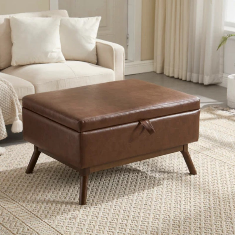 Mid-century modern square coffee table storage bench, assembled, suitable for living room, entryway and family room, used as a coffee table, stirrups, shoe bench-海智集-Default-