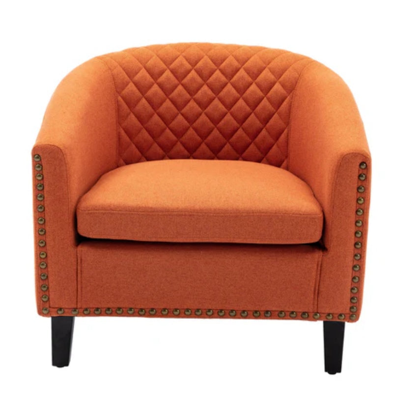COOLMORE Barrel Chairs with Soft Padded Armrest, Club Chairs with nailheads and solid wood legs for Living Room Bedroom Waiting Room (Orange Linen)-海智集-Default-