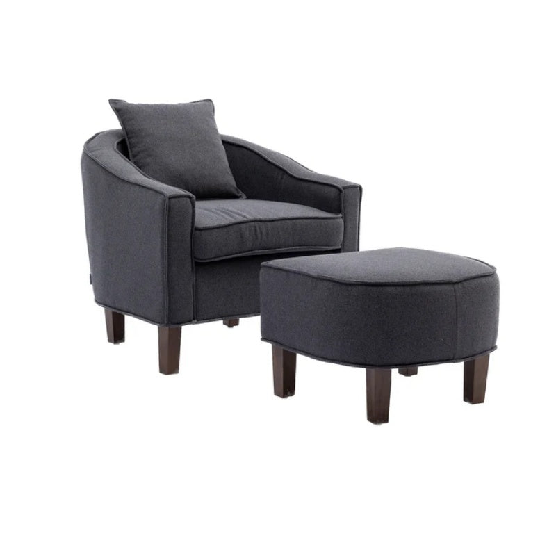 COOLMORE Accent Chair with Ottoman, Mid Century Modern Barrel Chair Upholstered Club Tub Round Arms Chair for Living Room-海智集-Default-
