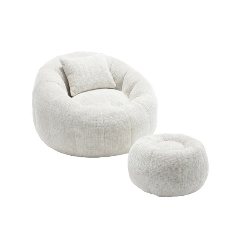 COOLMORE Modern Extra Large Round Bean Bag Chair with Footrest for Living Room, Chenille Fabric Lazy Sofa with Pillow for Adults, Teenagers,Child, Suitable for Bedroom, Dormitory, Study Room-海智集-Default-