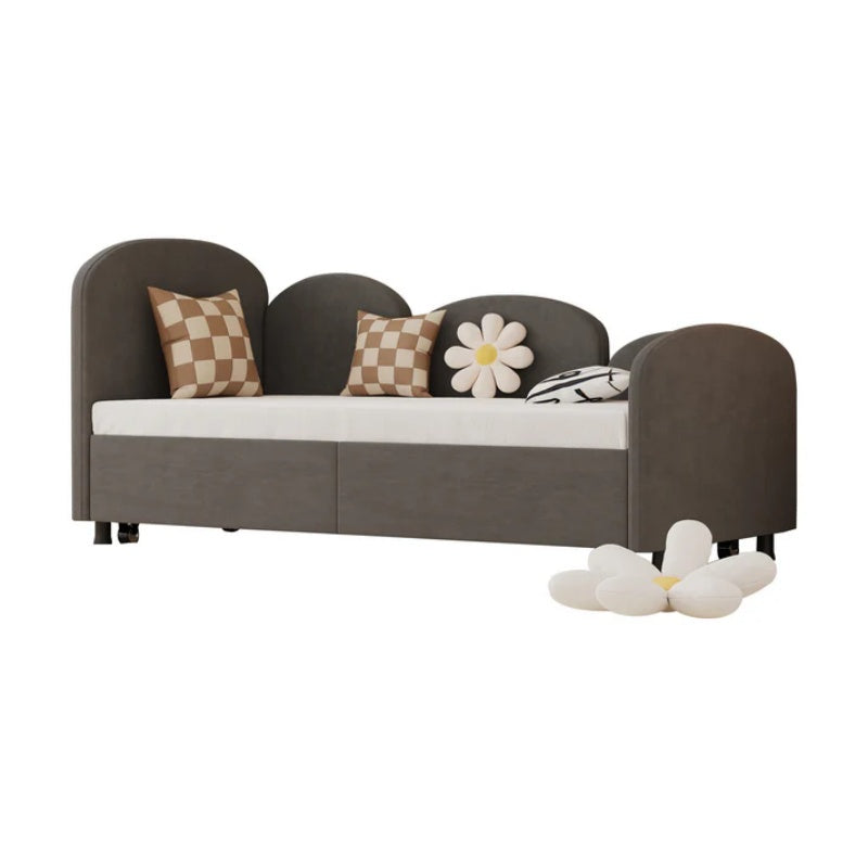 Modern Twin Size Velvet Upholstered Daybed with Additional Bed Frame, Dark Gray, Solid Wood Structure-海智集-Default-
