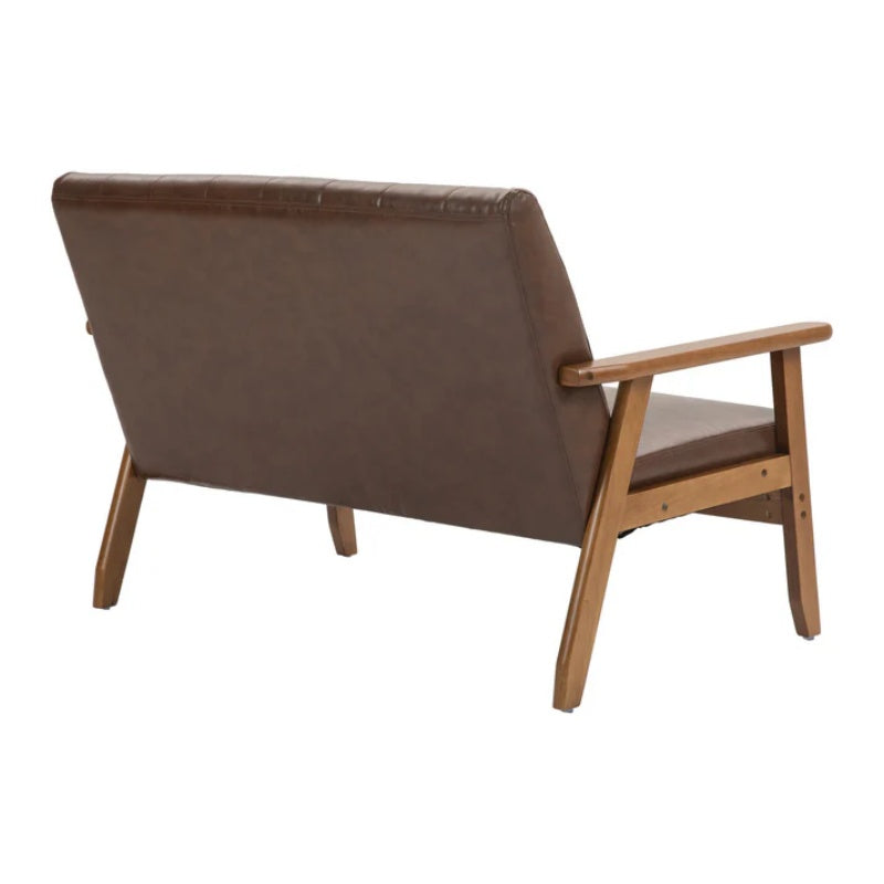 COOLMORE Mid-Century Modern Solid Loveseat Sofa Upholstered Pu Leather Loveseat, 2-Seat Upholstered Loveseat Sofa Modern Couch-海智集-Default-