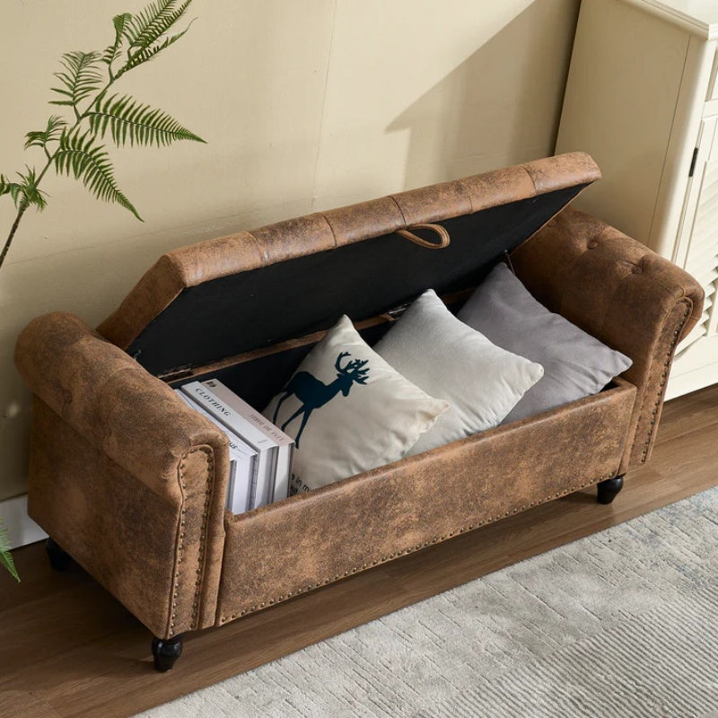 Coolmore Storage Ottoman 55.12 Inches Upholstered Fabric Storage Ottoman Bench,Button Tufted Ottoman with Storage for Living Room,Bedroom End of Bed Bench Withstands 275lbs-海智集-Default-