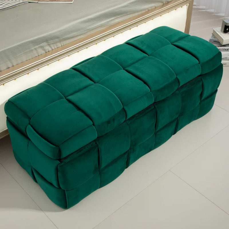 Green Upholstered Fabric Storage Ottoman Bench with Safety Hinge for Living Room & Bedroom-海智集-Default-