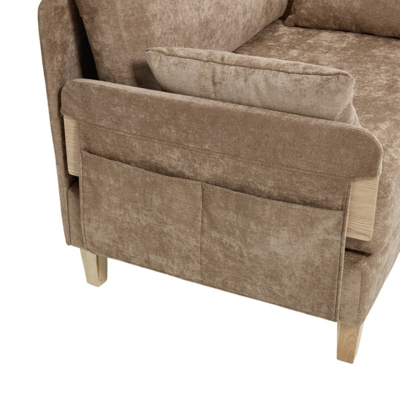 Mid-Century Modern Foldable Sofa Bed Recliner, 3-in-1 Convertible Sleeper with Three Pillows, Light Brown Chenille, Ideal for Small Spaces-海智集-Default-