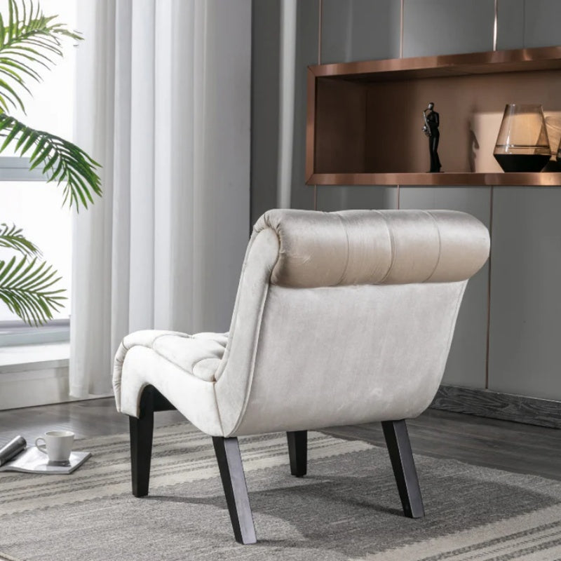 COOLMORE Modern Velvet Armless Accent Living Room Chair / Leisure Chair,Upholstered Fabric Button Comfortable Chair with Wooden Legs for Bedroom, Living Room, Office (Beige Velvet)-海智集-Default-