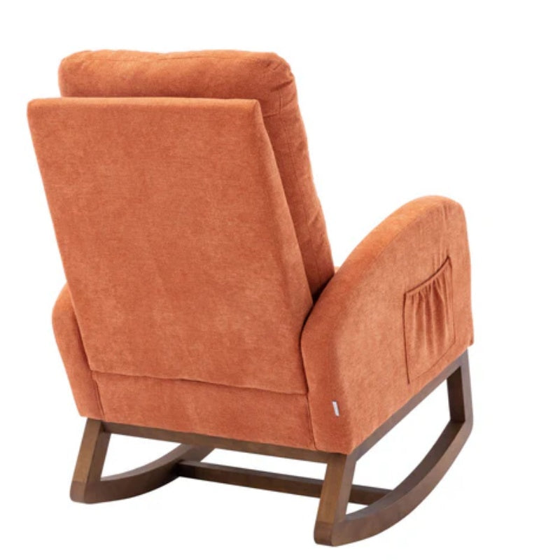 COOLMORE Rocking Chair, Modern Glider Chair, Recliner Armchair with Wood Legs and Side Pocket, Nursery Rocking Accent Chair with High Back for Living Room Bedroom (Orange linen)-海智集-Default-